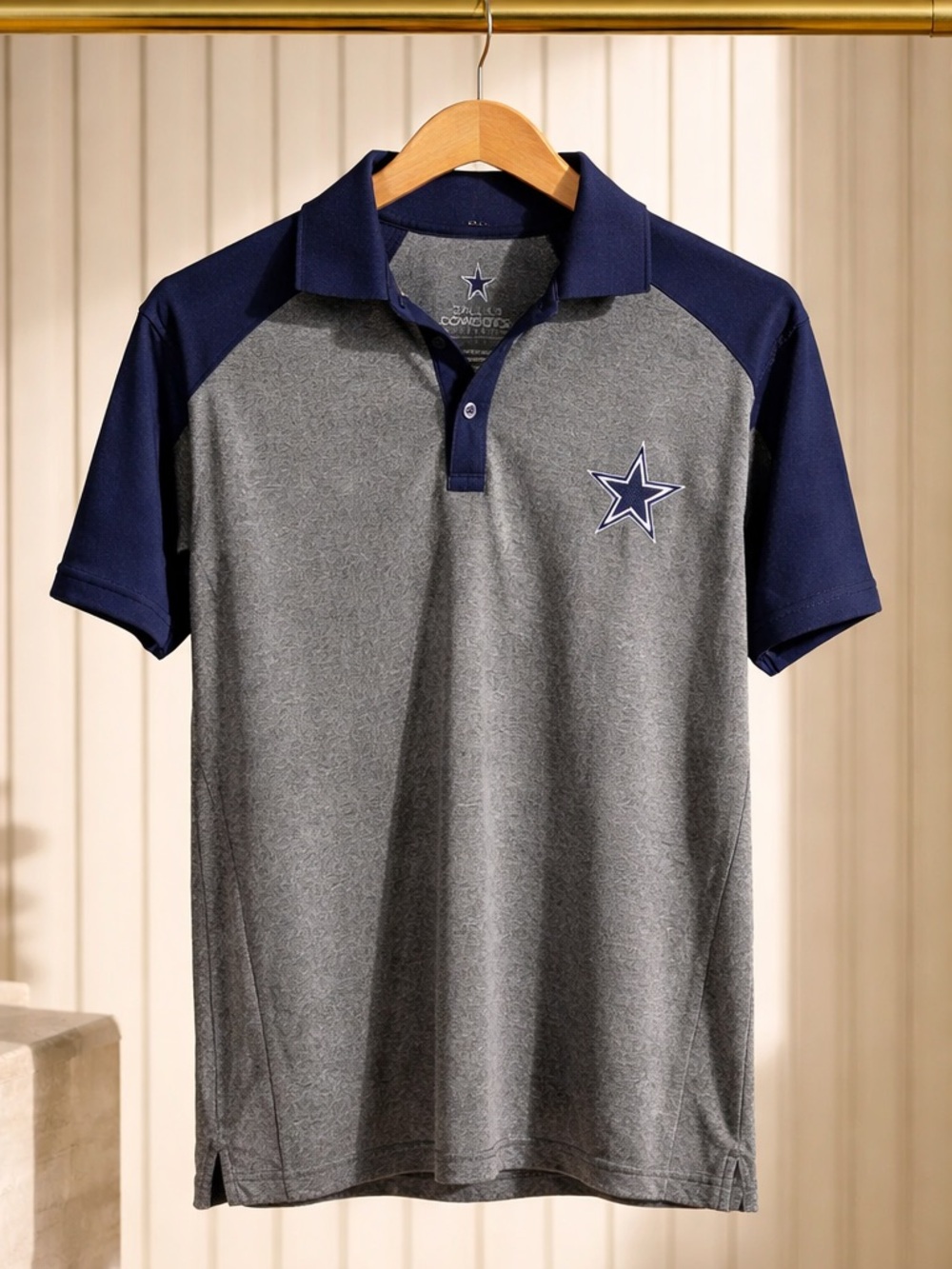 NFL Dallas Cowboys Gray and Navy Short-Sleeve Polo